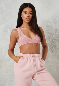 missguided pink co ord knit plunge bralet