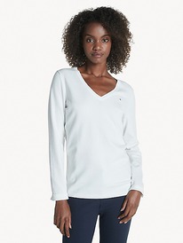 TH ESSENTIAL SOLID V-NECK SWEATER Snow White
