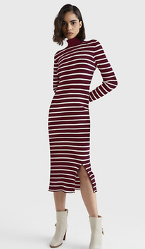 TH STRIPE MIDI SWEATER DRESS Striped Rouge / Ecru
