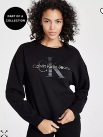 Macys Womens West Village Foiled Logo-Print Sweatshirt BLACK
