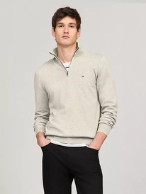 TomH Flag Logo Quarter-Zip Sweater Beige Heather