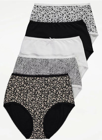 ASDA Floral Picot Trim Full Brief Knickers 5 Pack