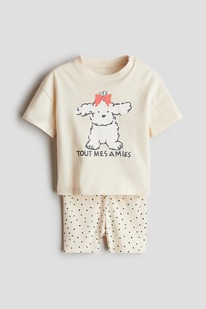 hm Zweiteiler aus Baumwolljersey Hellbeige/Hund