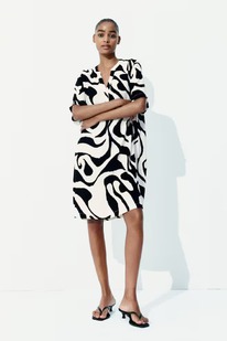 �� Viscose tunic dress Cream/Black patterned