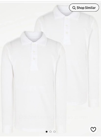 Asda White Regular Fit Long Sleeve School Polo Shirts 2 Pack ���