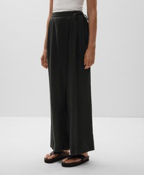 oysho Schwarz Weite, gerade geschnittene Hose mit Wickeloptik aus 100 % Leinen