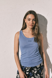 womensecret Blaues geripptes Lurex-Trägershirt
