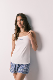 womensecret Weißer kurzer Trägershirt-Pyjama